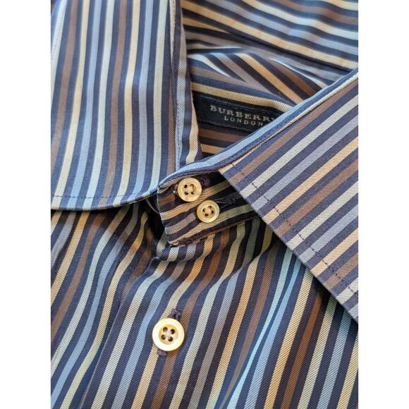 Burberry VTG Y2K Mens Striped 100% Cotton Long Sleeve Button Up Size XL USA Made - Picture 7 of 9